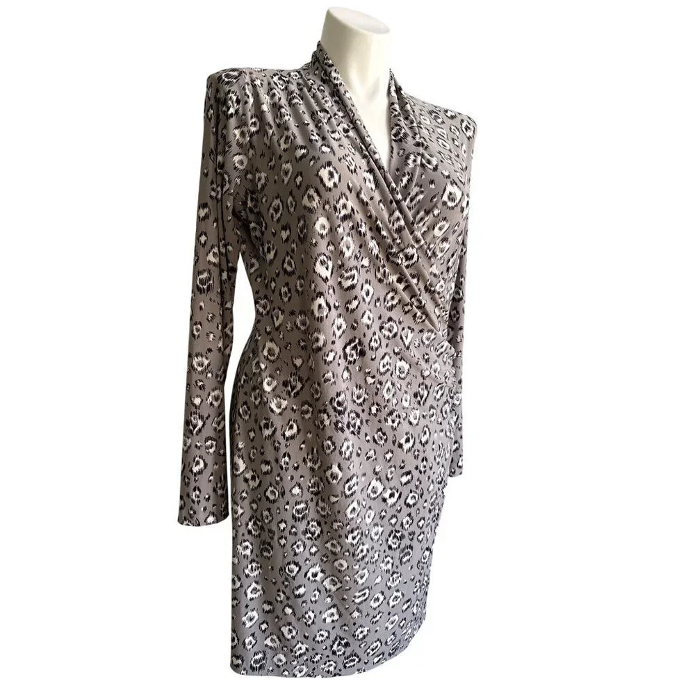 Norma Kamali Womens Leopard Print Long Sleeve Faux Wrap Dress XXL